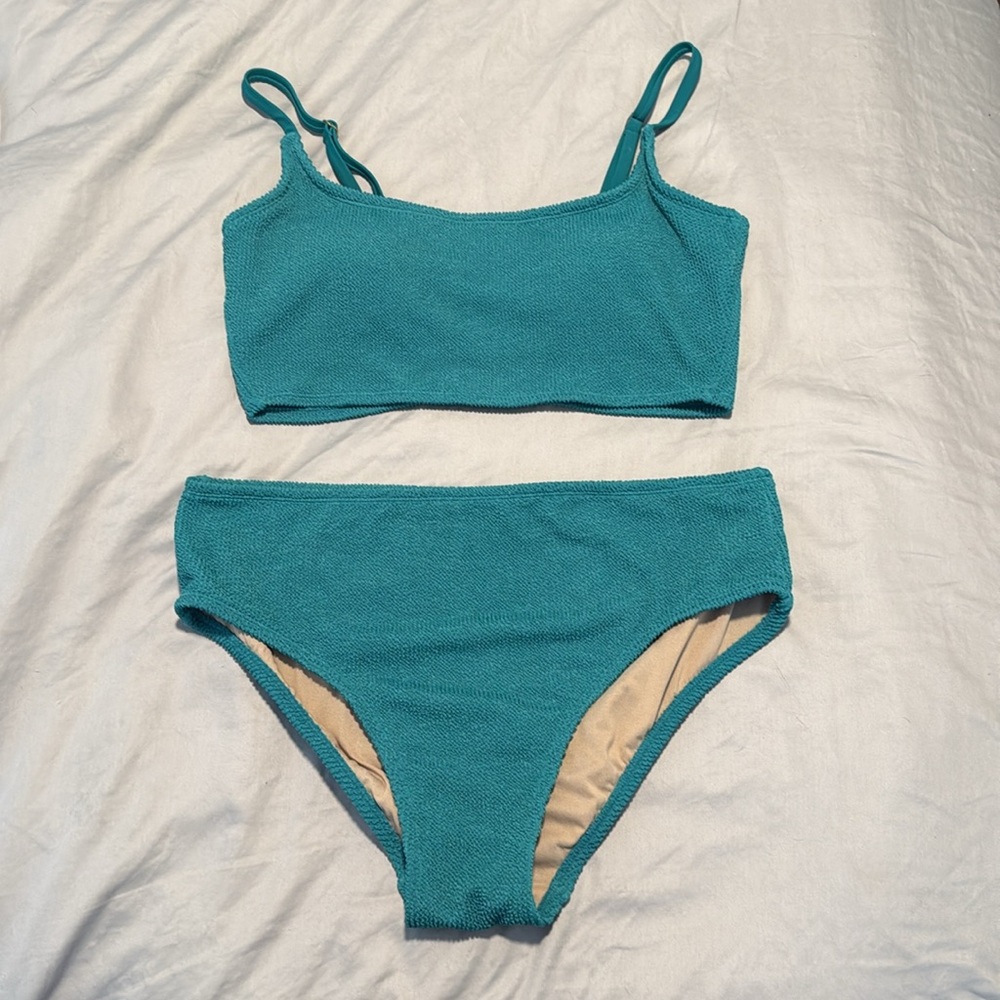 Kona Sol Crinkle Textured Turquoise Green Tank Bikini Set XL